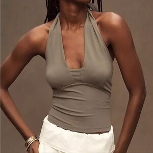 By Anthropologie Women's Tailored Tied Halter Top, Moss Green